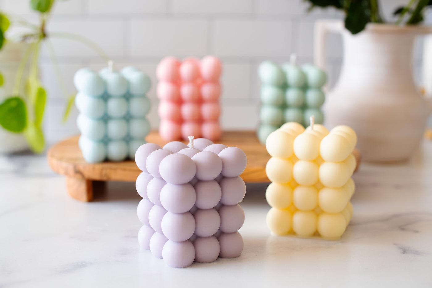 Tall Bubble Pastel Pillar Candle